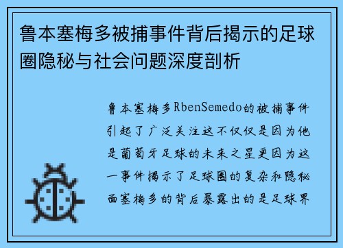 鲁本塞梅多被捕事件背后揭示的足球圈隐秘与社会问题深度剖析
